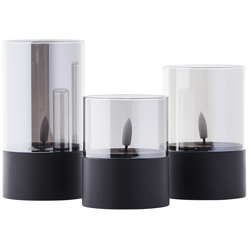 Brilliant - BOUGIE LED, 3 kpl, LED/2xAA, IP44, musta/savunharmaa