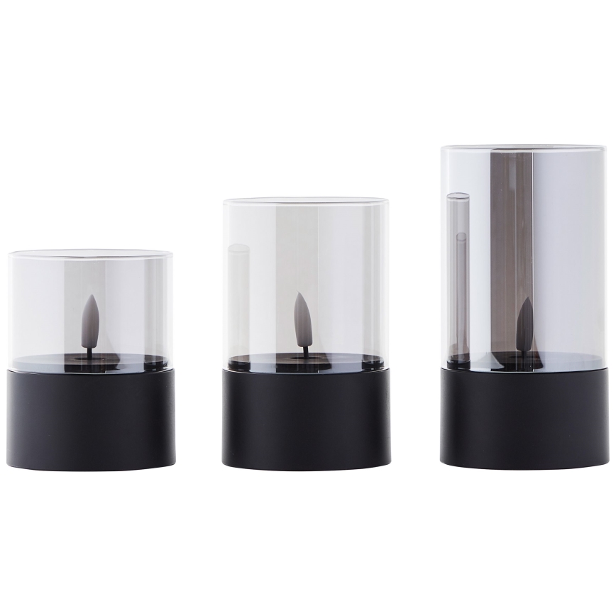 Brilliant - BOUGIE LED, 3 kpl, LED/2xAA, IP44, musta/savunharmaa