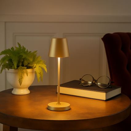 Brilliant - LED himmennettävä, ladattava, kosketusohjattu ulkokäyttöön tarkoitettu pöytälamppu ELORA LED/2,5W/5V 2700K 2600 mAh IP44 kultainen