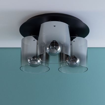 Brilliant - Kattovalaisin BETH, 3xE27/60W/230V, Ø 37 cm, musta/savunvärinen