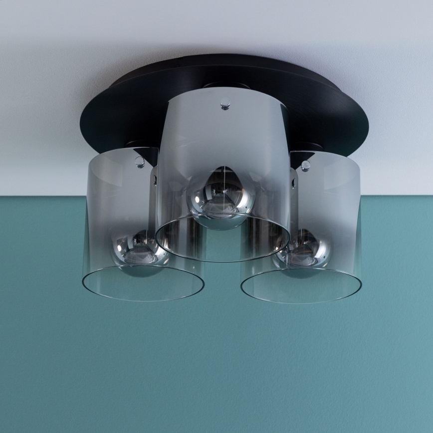 Brilliant - Kattovalaisin BETH, 3xE27/60W/230V, Ø 37 cm, musta/savunvärinen