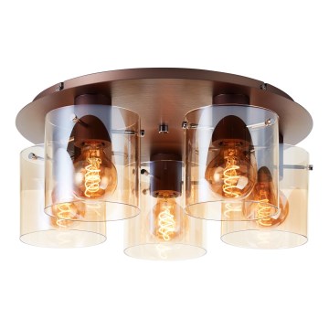 Brilliant - Kattovalaisin PETJE 5xE27/40W/230V Ø 52 cm ruskea/savunharmaa