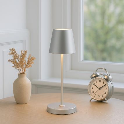 Brilliant - ELORA himmennettävä ladattava kosketusohjattu ulkokäyttöön tarkoitettu pöytälamppu LED/2,5W/5V 2700K 2600 mAh IP44 hopea