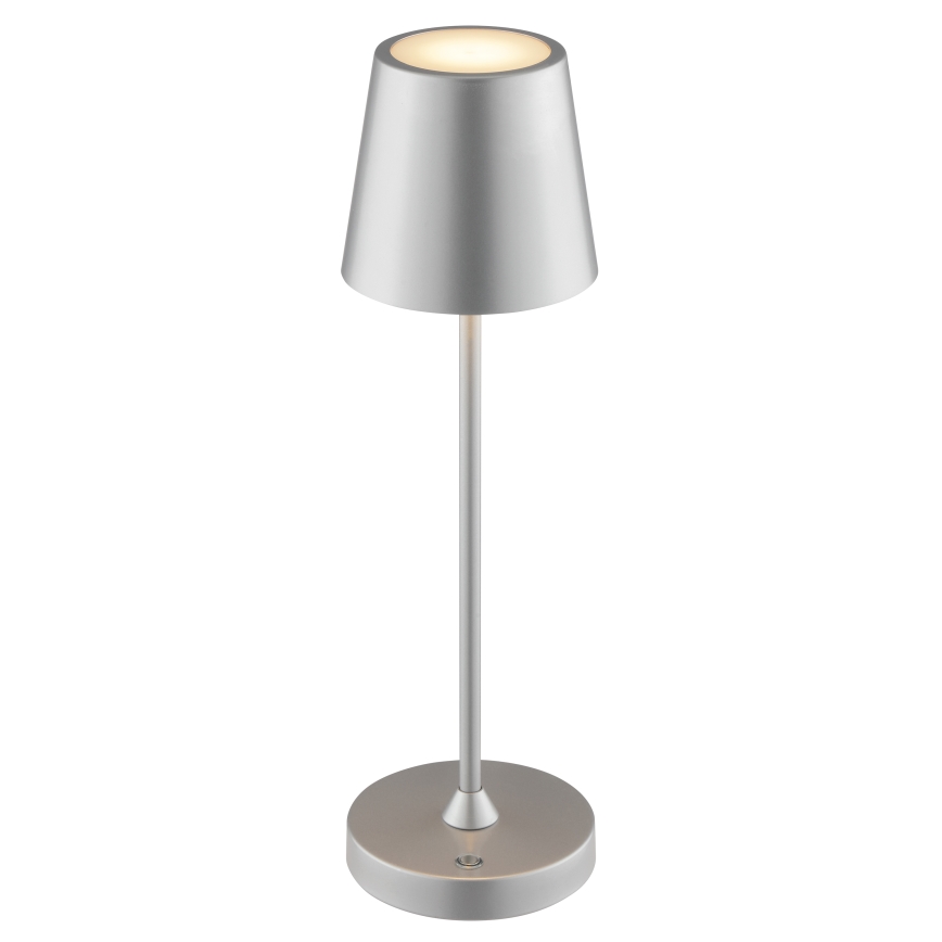Brilliant - ELORA himmennettävä ladattava kosketusohjattu ulkokäyttöön tarkoitettu pöytälamppu LED/2,5W/5V 2700K 2600 mAh IP44 hopea