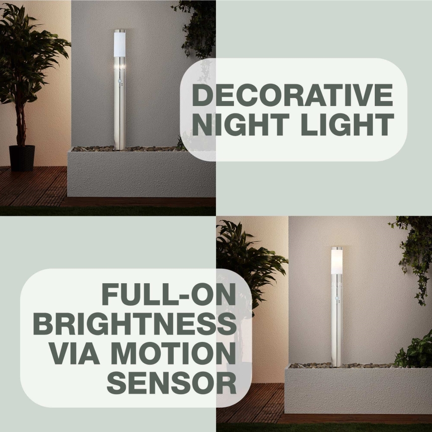 Brilliant - LED-ulkovalaisin anturilla LEIGH LED/0,9W/230V + 1xE27/11W 80 cm IP44 kiiltävä kromi