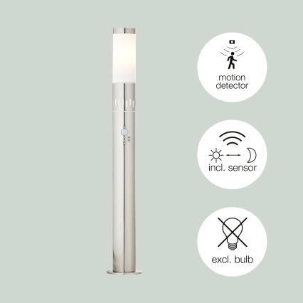 Brilliant - LED-ulkovalaisin anturilla LEIGH LED/0,9W/230V + 1xE27/11W 80 cm IP44 kiiltävä kromi