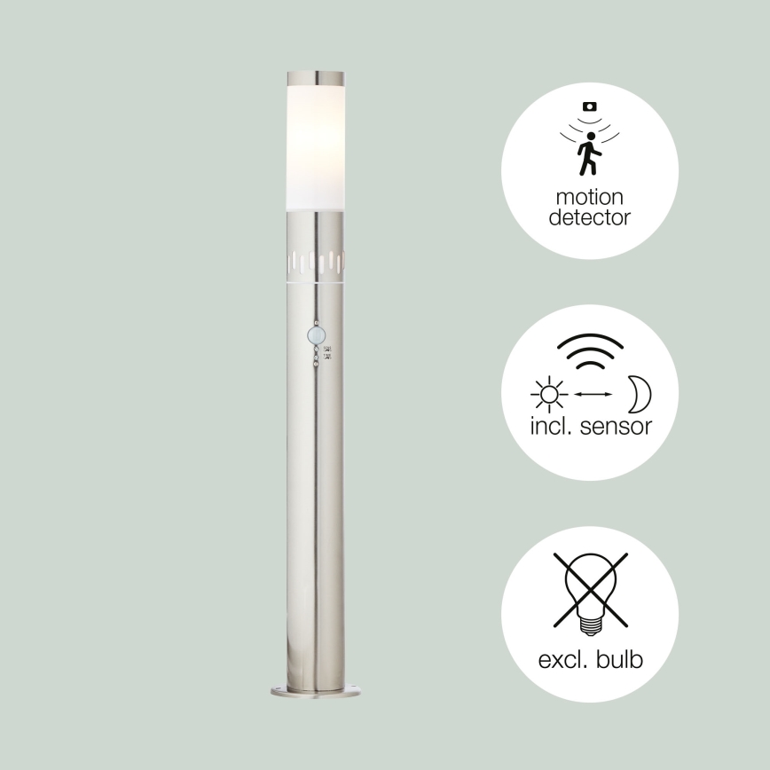 Brilliant - LED-ulkovalaisin anturilla LEIGH LED/0,9W/230V + 1xE27/11W 80 cm IP44 kiiltävä kromi