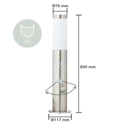 Brilliant - LED-ulkovalaisin anturilla LEIGH LED/0,9W/230V + 1xE27/11W 80 cm IP44 kiiltävä kromi