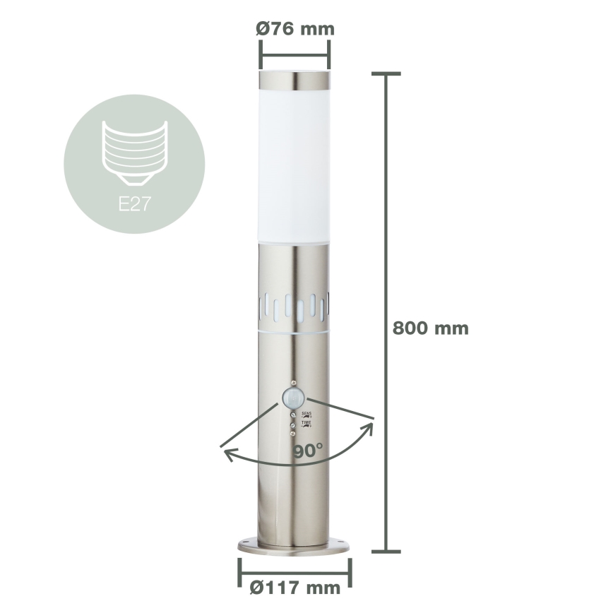 Brilliant - LED-ulkovalaisin anturilla LEIGH LED/0,9W/230V + 1xE27/11W 80 cm IP44 kiiltävä kromi