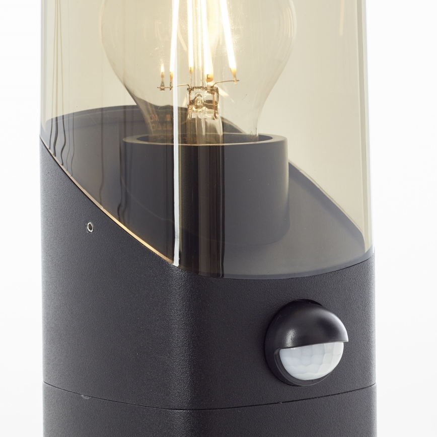 Brilliant - Ulkovalaisin anturilla MINOU 1xE27/10W/230V IP44 musta/savuinen