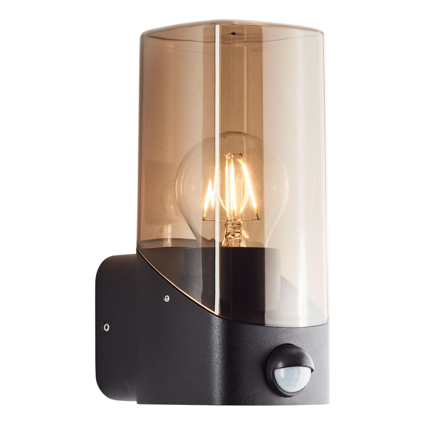 Brilliant - Ulkovalo anturilla MINOU 1xE27/10W/230V IP44 musta/savuinen