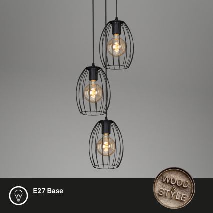 Brilo 4040-035 - Kattokruunu johdossa WAKTU VINTAGE 3xE27/60W/230V kumipuu