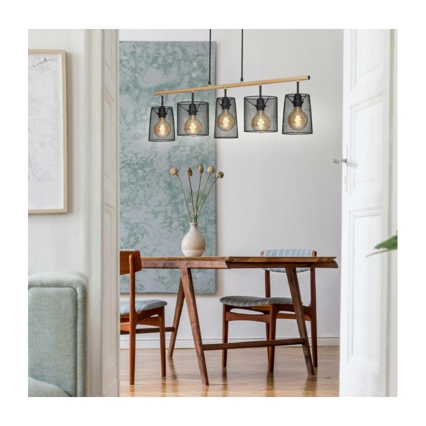 Brilo 4078-054 - Riippuvalaisin vaijerilla WOOD & STYLE 5xE27/60W/230V