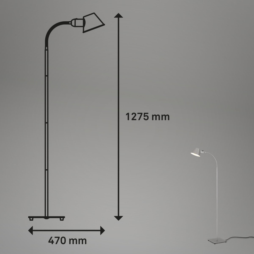 Brilo - Joustava lattialamppu 1xE27/10W/230V hopea