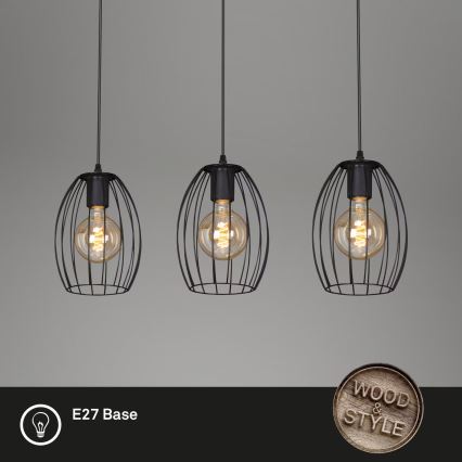 Brilo - Kattokruunu johdossa WAKTU 3xE27/60W/230V kumipuu