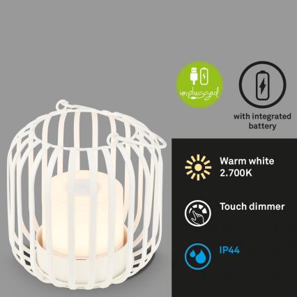 Brilo - LED Himmennettävä rechargeable ulko pöytävalaisin LED/2W/5V IP44 valkoinen