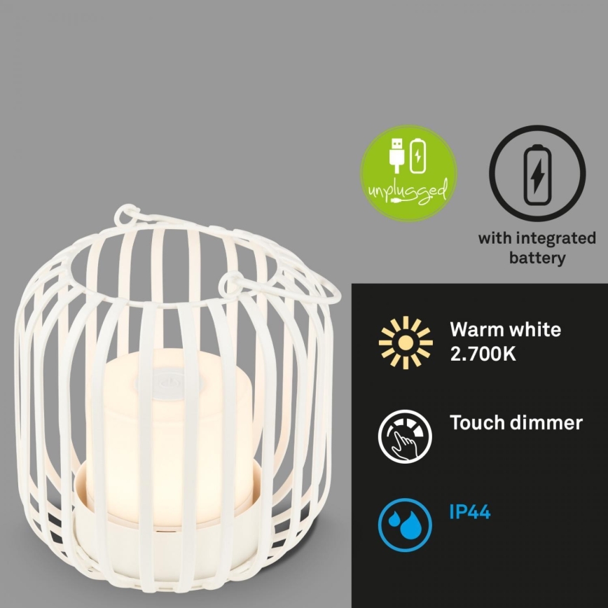 Brilo - LED Himmennettävä rechargeable ulko pöytävalaisin LED/2W/5V IP44 valkoinen