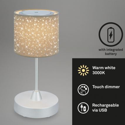 Brilo - LED Himmennettävä rechargeable ulko pöytävalaisin LOLE LED/3W/5V IP44 hopea/beige