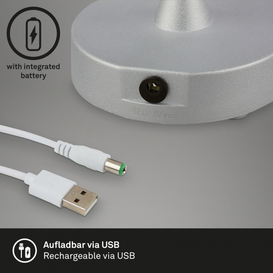 Brilo - LED Himmennettävä rechargeable ulko pöytävalaisin LOLE LED/3W/5V IP44 hopea/beige