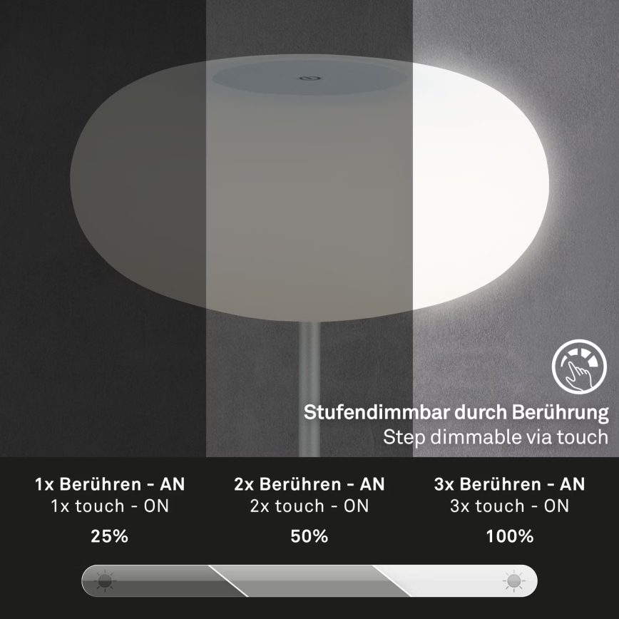 Brilo - LED himmennettävä ladattava ulkokäyttöön tarkoitettu pöytälamppu OLANA LED/3W/5V IP44