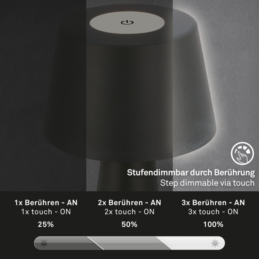 Brilo - LED Himmennettävä rechargeable ulko pöytävalaisin LED/3,5W/5V IP44 musta