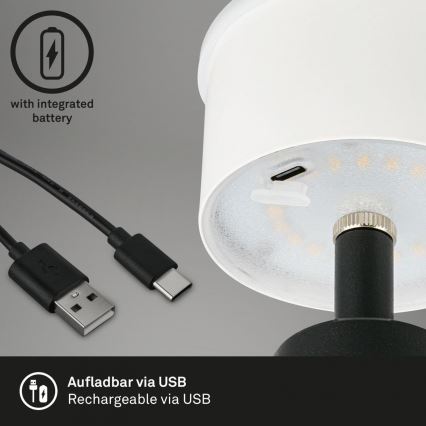 Brilo - LED Himmennettävä rechargeable ulko pöytävalaisin LED/3,5W/5V IP44 musta
