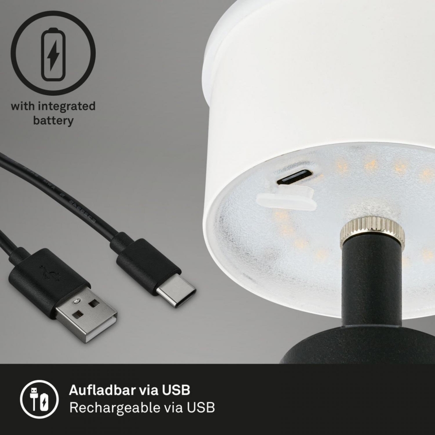 Brilo - LED Himmennettävä rechargeable ulko pöytävalaisin LED/3,5W/5V IP44 musta