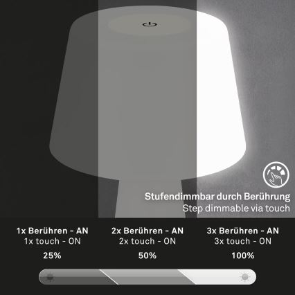 Brilo - LED Himmennettävä rechargeable ulko pöytävalaisin LED/3,5W/5V IP44 valkoinen