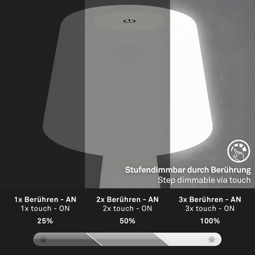 Brilo - LED Himmennettävä rechargeable ulko pöytävalaisin LED/3,5W/5V IP44 valkoinen