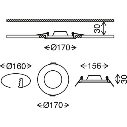 Brilo - LED Himmennettävä upotettu kylpyhuonevalaisin FLAT LED/12W/230V IP44
