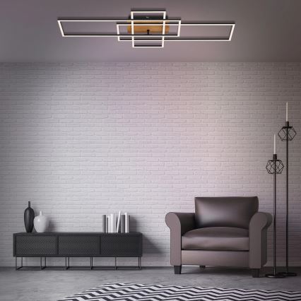 Brilo - LED-himmennyskattokruunu FRAME LED/51W/230V 2700-5000K musta/ruskea + kauko-ohjaus