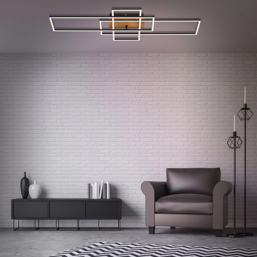 Brilo - LED-himmennyskattokruunu FRAME LED/51W/230V 2700-5000K musta/ruskea + kauko-ohjaus
