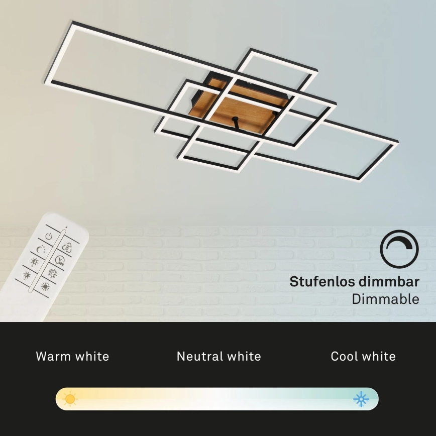 Brilo - LED-himmennyskattokruunu FRAME LED/51W/230V 2700-5000K musta/ruskea + kauko-ohjaus