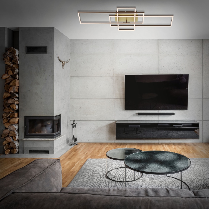 Brilo - LED-himmennyskattokruunu FRAME LED/51W/230V 2700-5000K ruskea/kulta + kauko-ohjaus