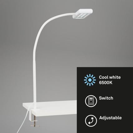 Brilo - LED Joustava pöytävalaisin klipsillä TRASNA LED/7,5W/230V valkoinen