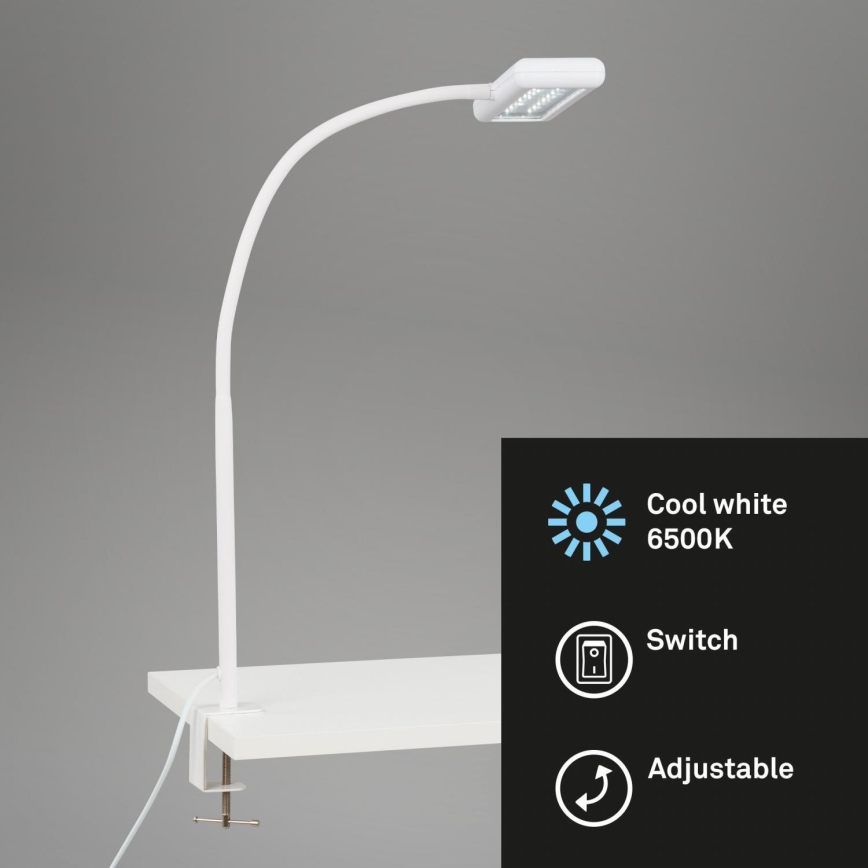 Brilo - LED Joustava pöytävalaisin klipsillä TRASNA LED/7,5W/230V valkoinen