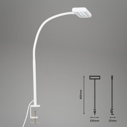 Brilo - LED Joustava pöytävalaisin klipsillä TRASNA LED/7,5W/230V valkoinen