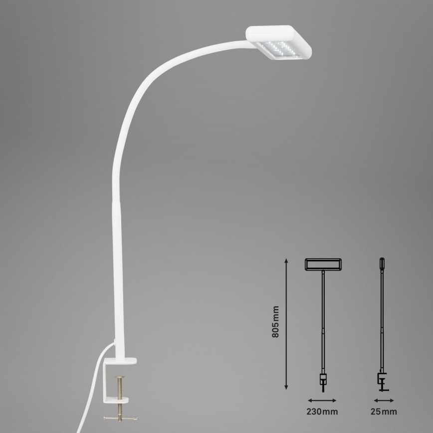 Brilo - LED Joustava pöytävalaisin klipsillä TRASNA LED/7,5W/230V valkoinen