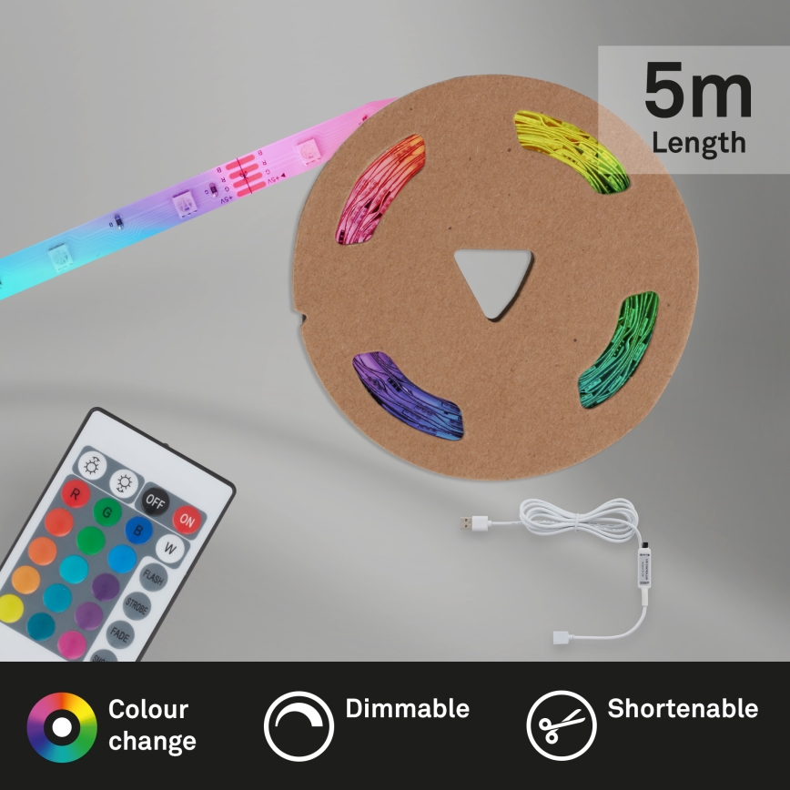 Brilo - LED RGB Himmennettävä nauha 6,6m LED/6W/USB + kauko-ohjaus