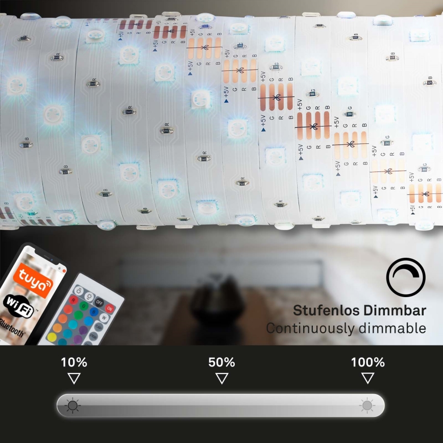 Brilo - LED RGBW Himmennettävä nauha 6,5m LED/18W/230V Wi-Fi Tuya + kauko-ohjaus