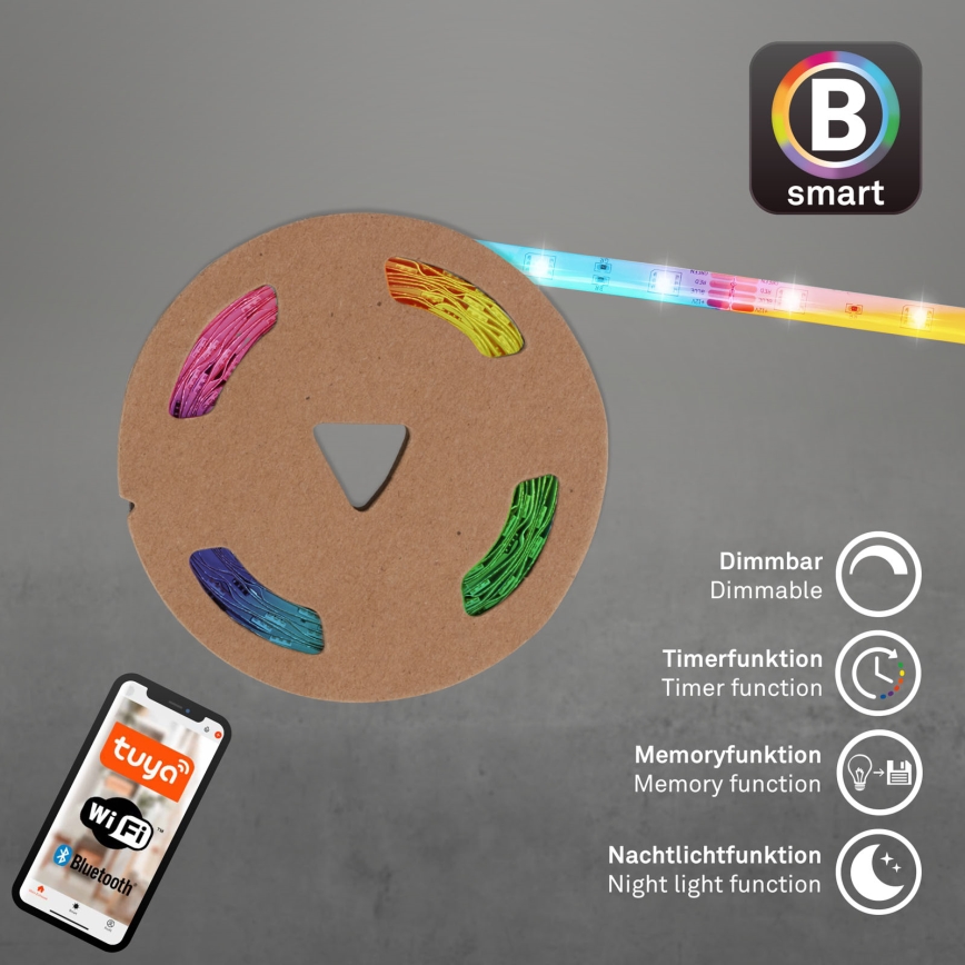 Brilo - LED RGBW Himmennettävä nauha 6,5m LED/18W/230V Wi-Fi Tuya + kauko-ohjaus