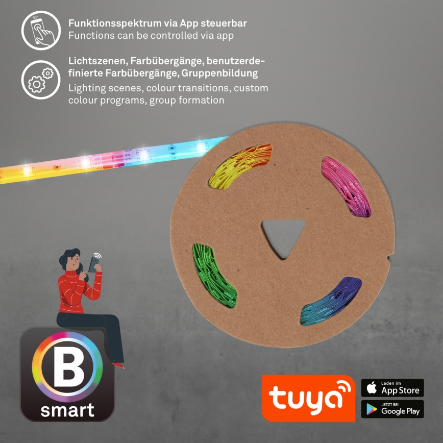 Brilo - LED RGBW Himmennettävä nauha 6,5m LED/18W/230V Wi-Fi Tuya + kauko-ohjaus