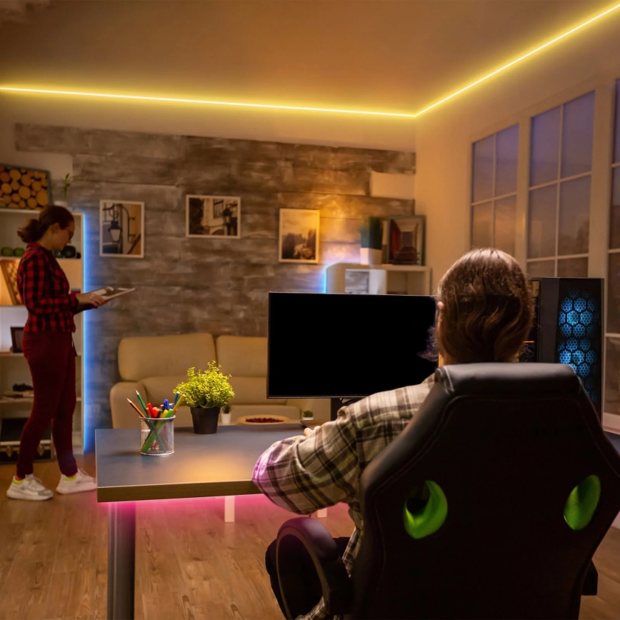 Brilo - LED RGBW Himmennettävä nauha MUSIC 6,65m LED/18W/230V Wi-Fi Tuya + kauko-ohjaus