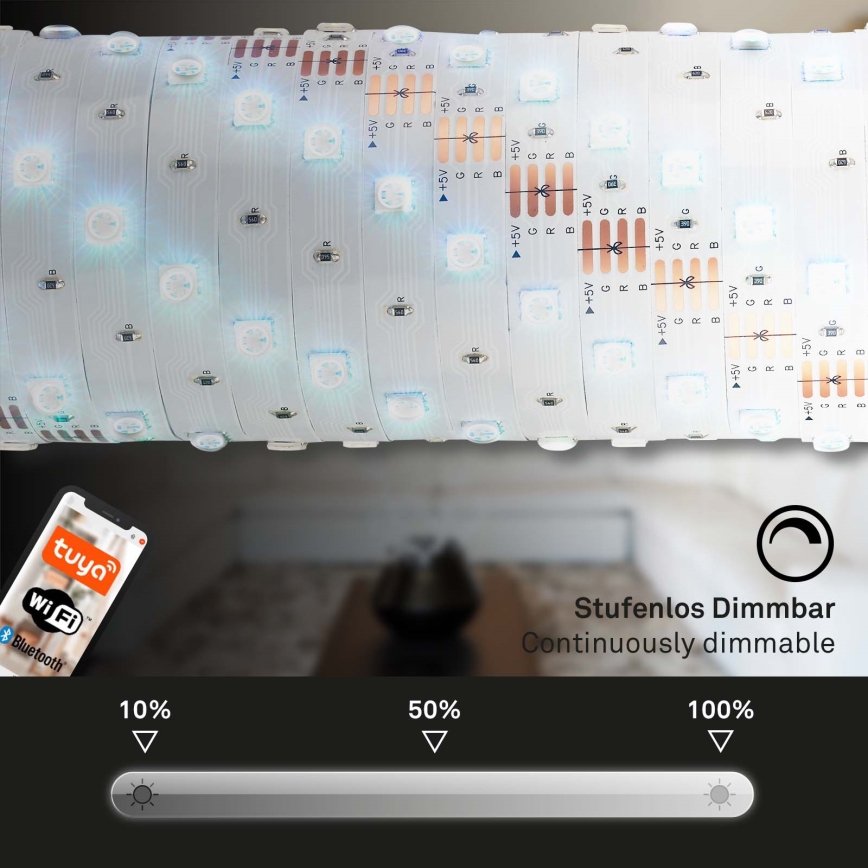 Brilo - LED RGBW Himmennettävä nauha MUSIC 6,6m LED/7,5W/USB Wi-Fi Tuya