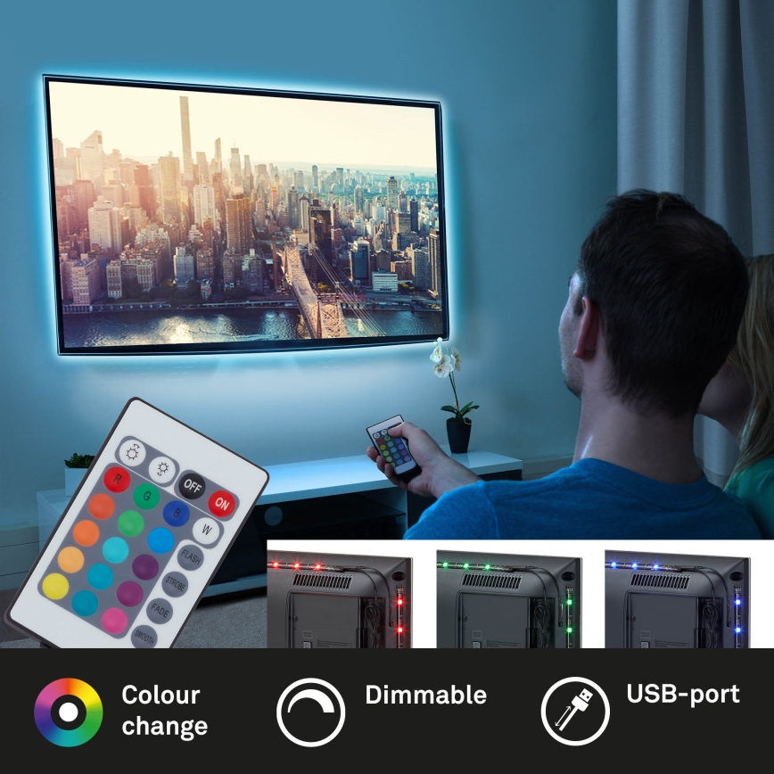 Brilo - LED RGBW Himmennettävä nauha halkaisija TV 3m LED/2,5W/USB + kauko-ohjaus