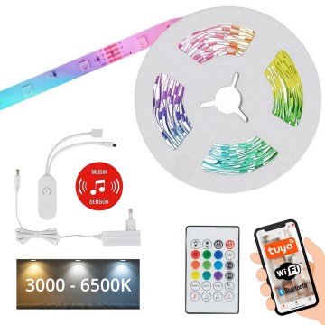 Brilo - LED RGBW Himmennettävä nauha MUSIC 6,65m LED/18W/230V Wi-Fi Tuya + kauko-ohjaus