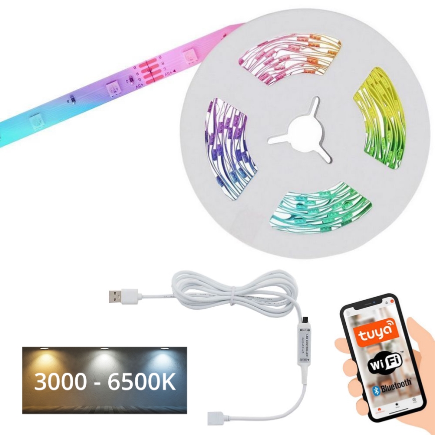 Brilo - LED RGBW Himmennettävä nauha MUSIC 6,6m LED/7,5W/USB Wi-Fi Tuya