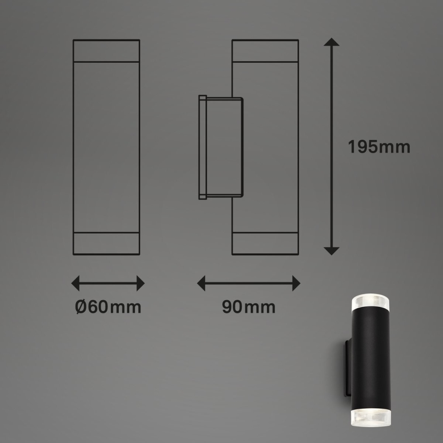 Brilo - LED-ulkoseinävalaisin 2xGU10/4,7W/230V IP44 4000K musta