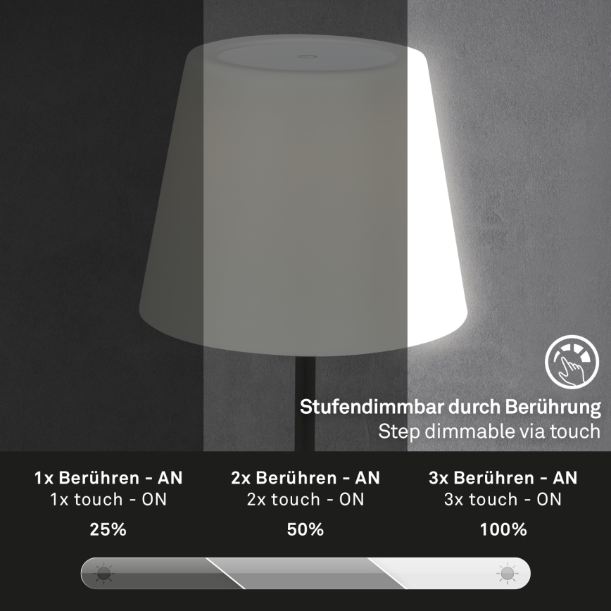 Brilo - LED Ulkotila himmennettävä rechargeable lamppu LED/3W/5V IP44