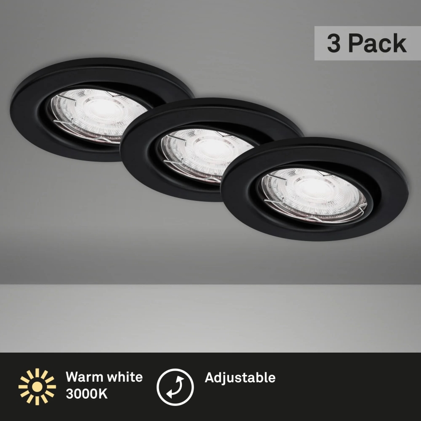 Brilo - SETTI 3x LED Kylpyhuoneen upotettava valo 1xGU10/5W/230V IP23 musta